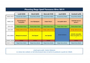 Planning Stage Sport Vacances Hiver 20191