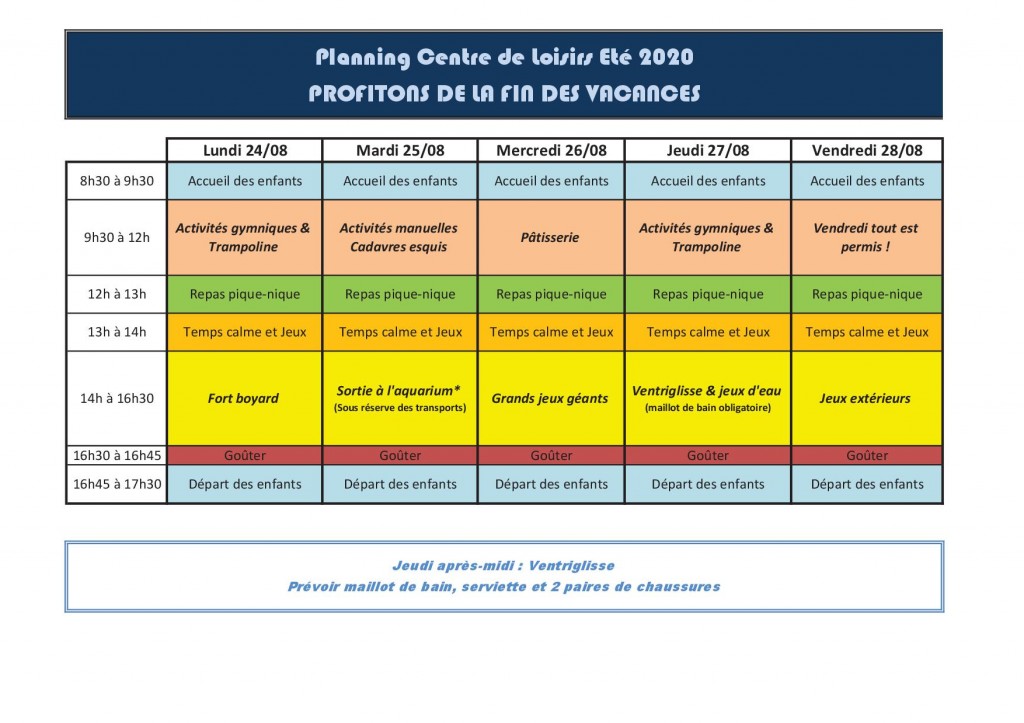 Semaine 4 - Du 24 au 28 aout 2020